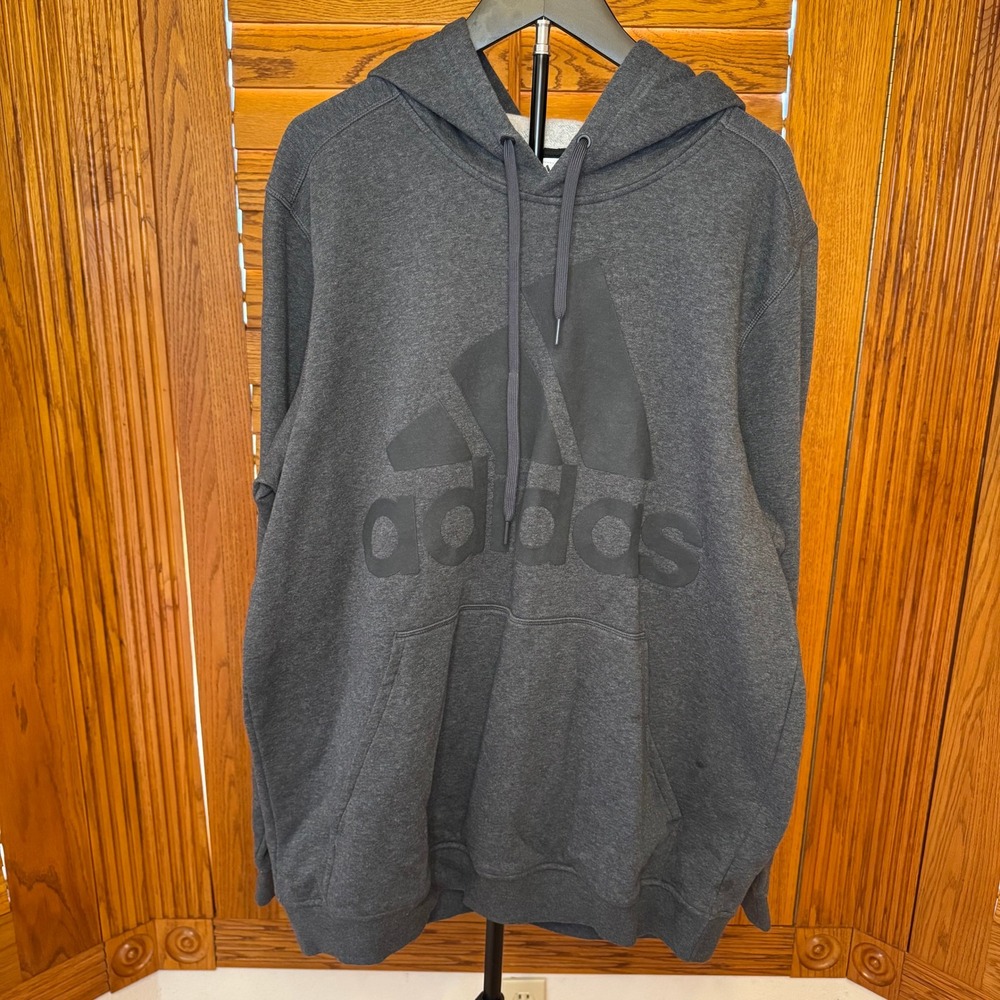 Adidas Mens Essentials Big Logo Hoodie Dark Grey Heather XL